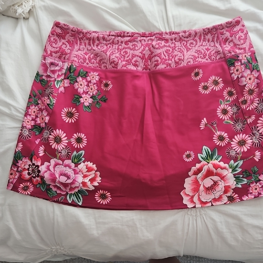 Johnny Was Pink Mini Skort with Floral Design for Resort Wear